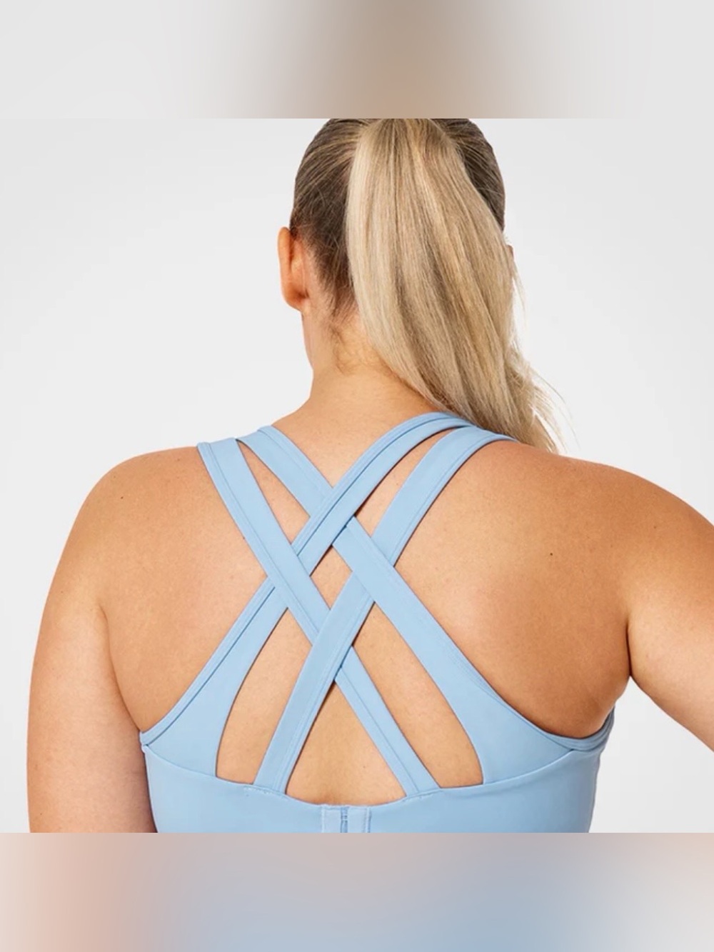 Yvette Light Blue Crisscross Back Sports Bra - Women Intimates Size 8 ( D-F)